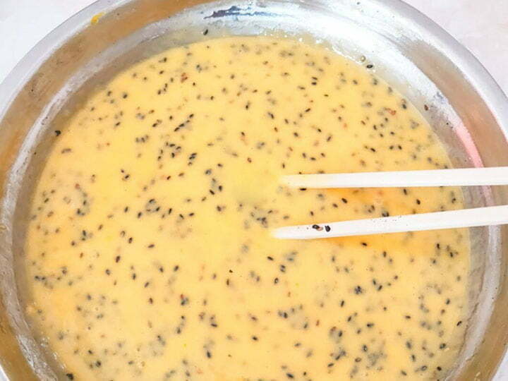 flour pulp with egg and sesame
